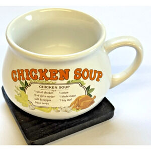 Vintage GrandmaCore Ceramic Soup Mug with Retro Chicken Soup Recipe Mug 16 oz